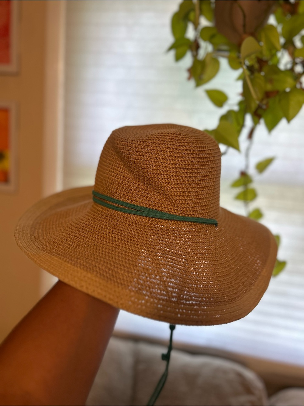 Midwest Wide Brim Straw Sun Hat with Teal leather tie